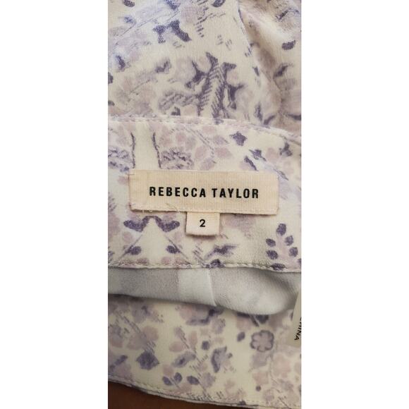 COTTAGECORE Lilac Floral Silk REBECCA TAYLOR Shorts Pleats Pockets Size 2 - Picture 3 of 4